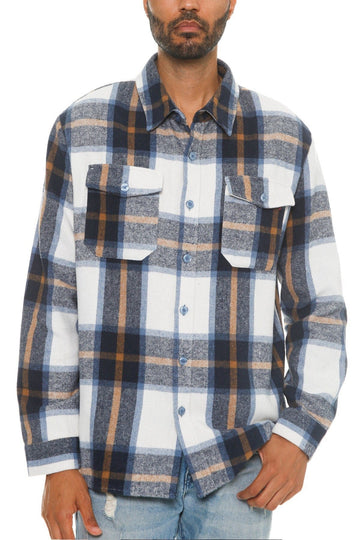 S Men's Checkered Soft Flannel Shacket - Blue/Gold