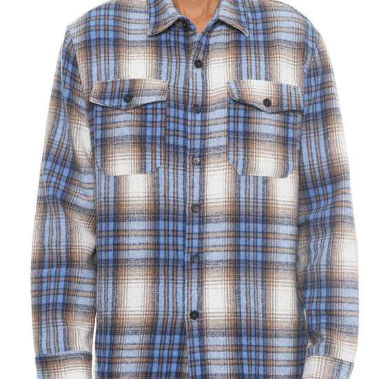 S Men's Checkered Soft Flannel Shacket - Blue Sand