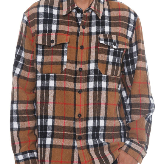 S Men's Checkered Soft Flannel Shacket  - Camel