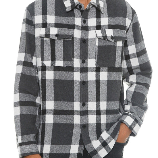 S Men's Checkered Soft Flannel Shacket - Grey/Black