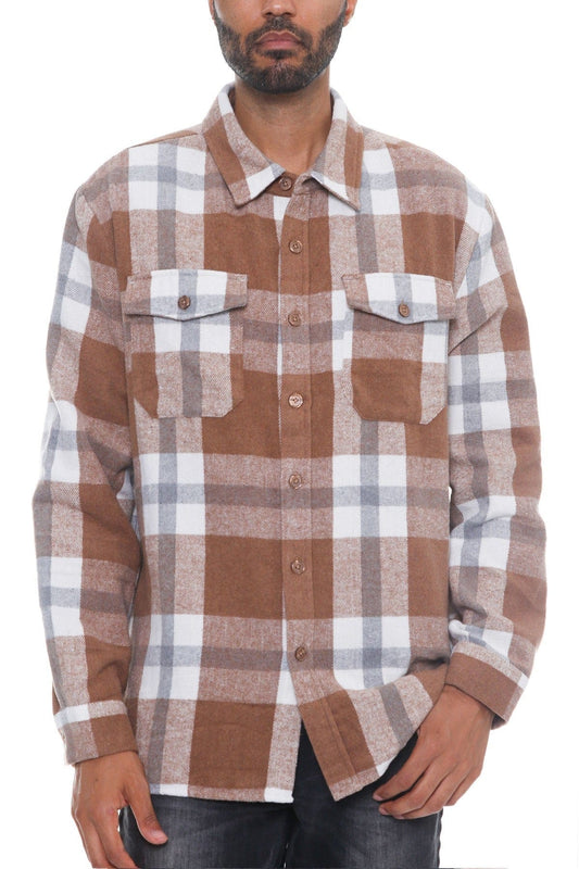 S Men's Checkered Soft Flannel Shacket - Mocha/Grey