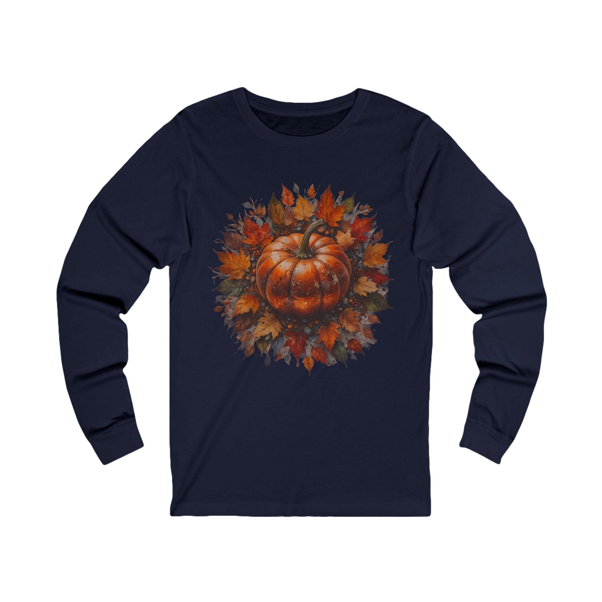 S / Navy Pumpkin Foliage Unisex Jersey Long Sleeve Tee