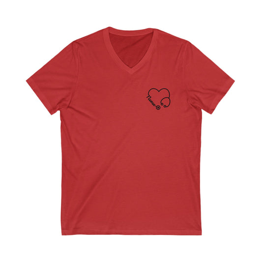 S / Red Nurse Heart Unisex Jersey Short Sleeve V-Neck Tee