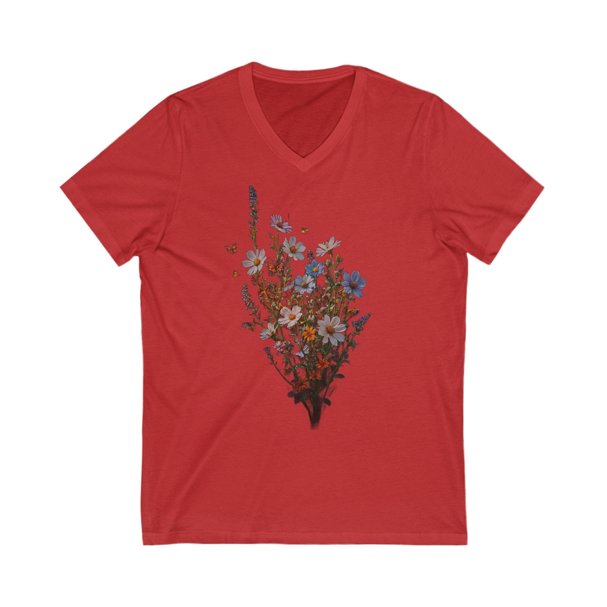 S / Red Wildflower Unisex Jersey Short Sleeve V-Neck Tee