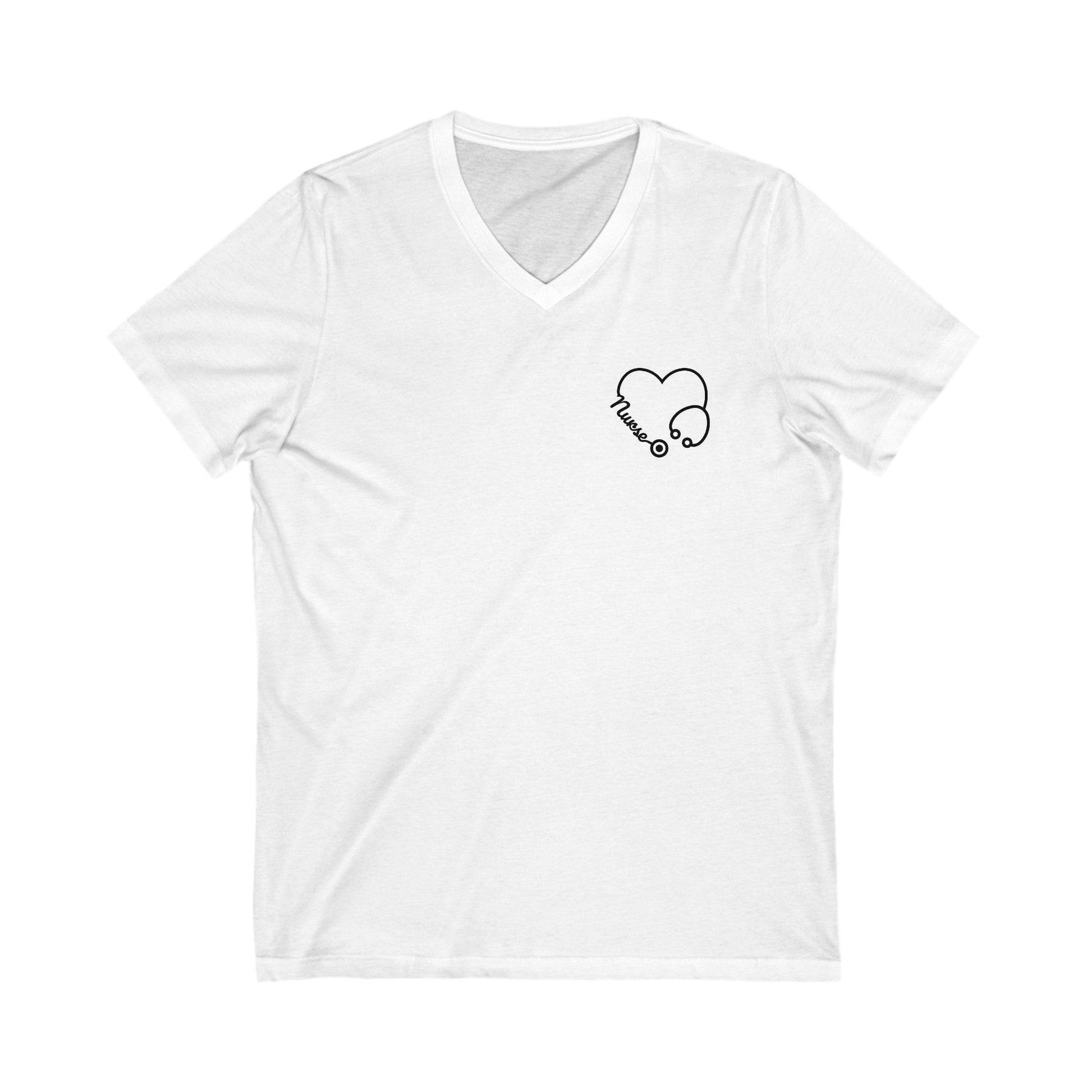 S / White Nurse Heart Unisex Jersey Short Sleeve V-Neck Tee