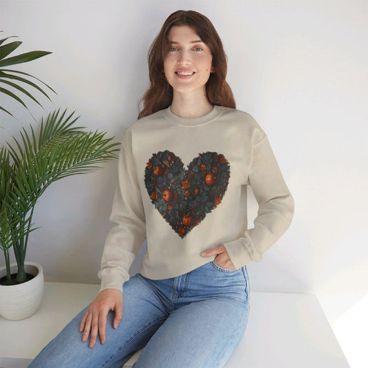 Sand / S Fall Heart Unisex Heavy Blend™ Crewneck Sweatshirt