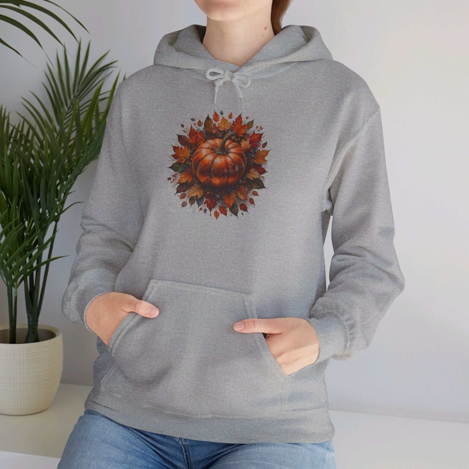 Sport Grey / S Pumpkin Foliage Unisex Heavy Blend™ Hooded Sweatshirt: Cozy Comfort for Chilly Days