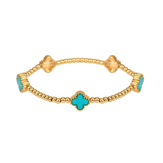 Turquoise Metal Flower Station Stretch Bracelet