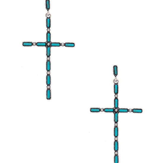 Turquoise Multi Stone Pattern Cross Metal Earring