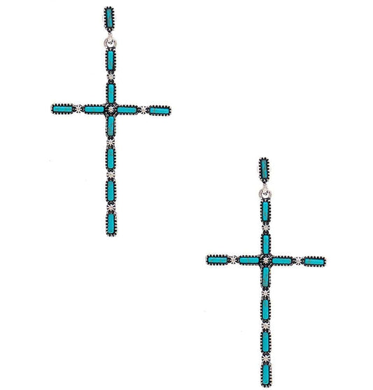 Turquoise Multi Stone Pattern Cross Metal Earring