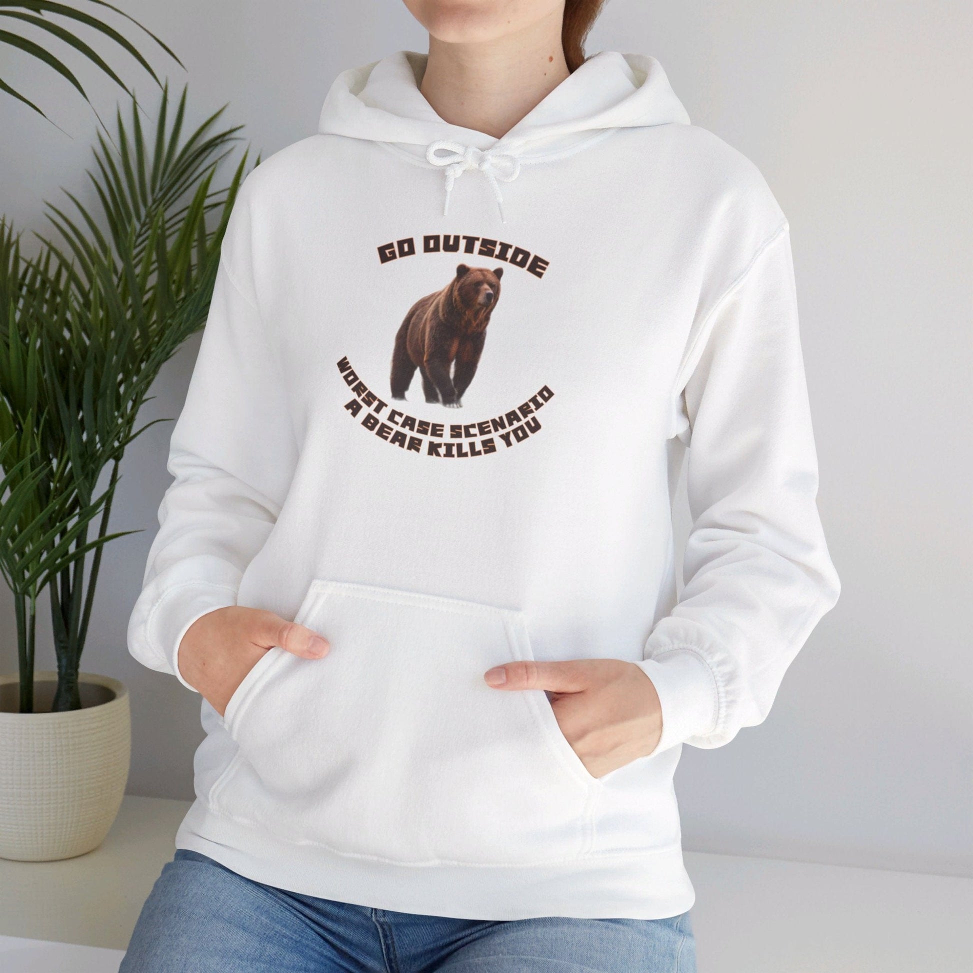 White / S Go Outside Worst Case Scenario a Bear Kills You Unisex Heavy Blend™ Hooded Sweatshirt