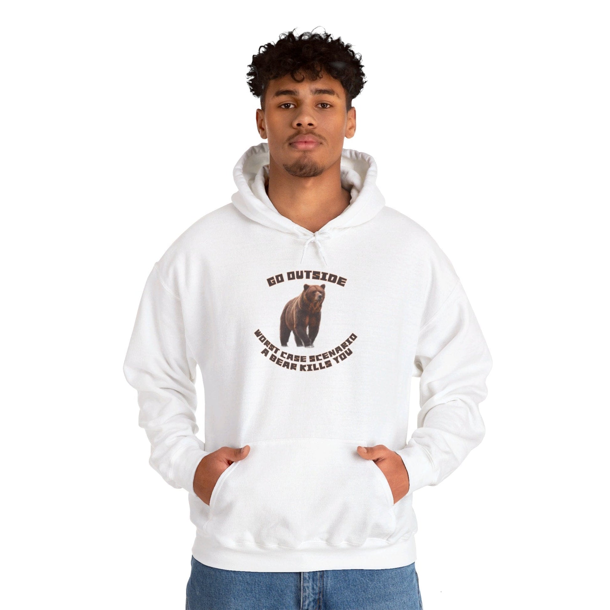 White / S Go Outside Worst Case Scenario a Bear Kills You Unisex Heavy Blend™ Hooded Sweatshirt