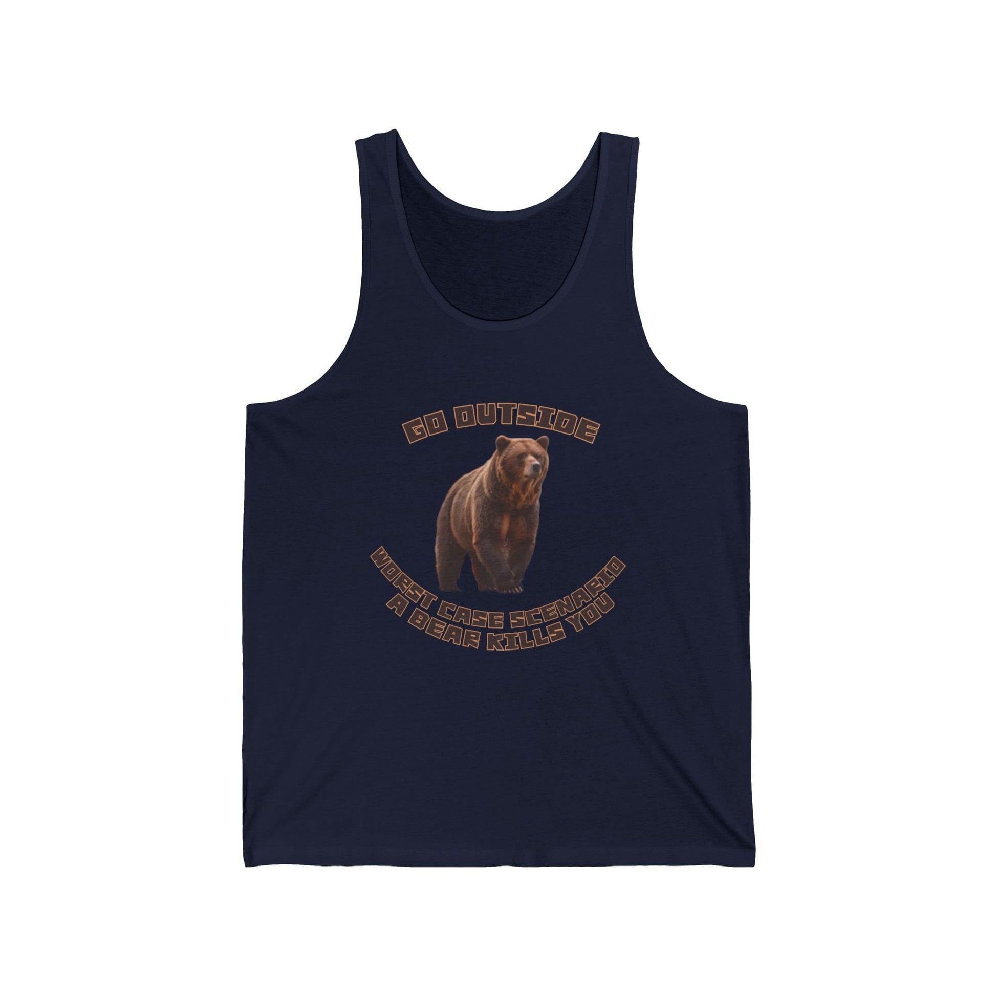 XS / Navy Go Outside Worst Case Scenario A Bear Kills You Unisex Jersey Tank